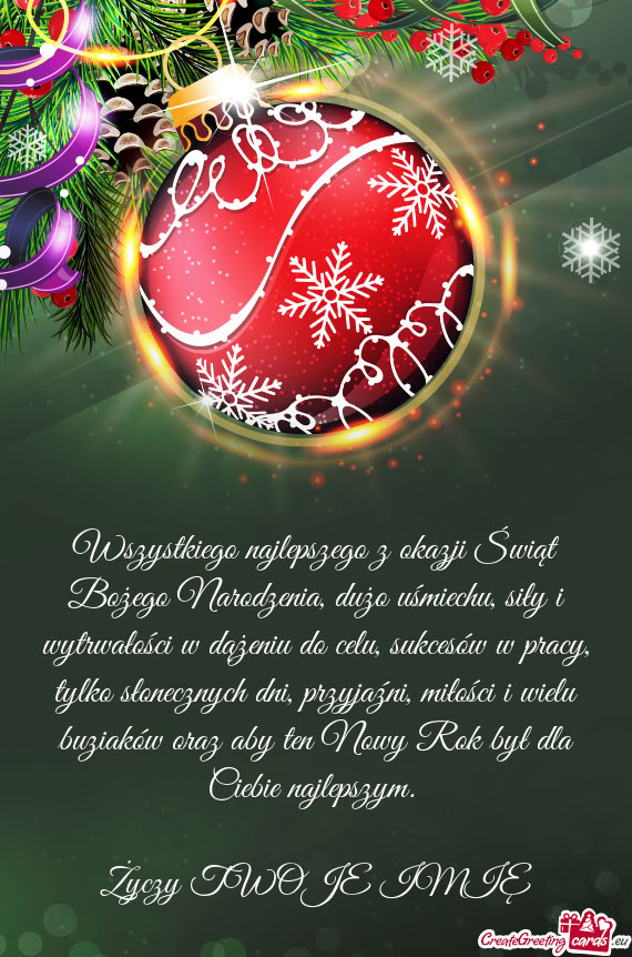 Wszystkiego najlepszego z okazji Świąt Bożego Narodzenia, dużo uśmiechu,