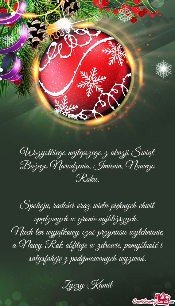 Wszystkiego najlepszego z okazji Świąt Bożego Narodzenia, Imienin, Nowego Roku
