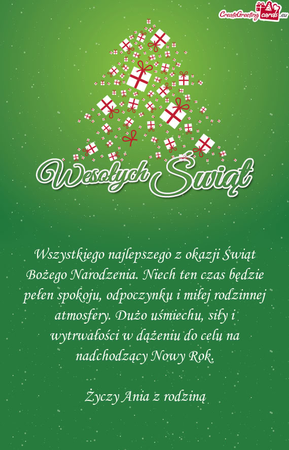 Wszystkiego najlepszego z okazji Świąt Bożego Narodzenia. Niech ten czas będzie pełen spokoju