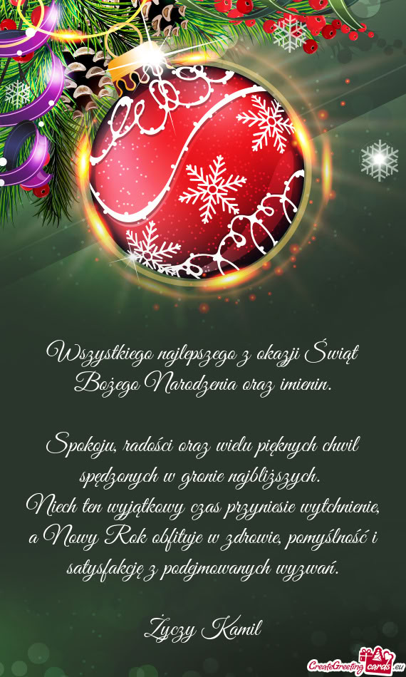 Wszystkiego najlepszego z okazji Świąt Bożego Narodzenia oraz imienin