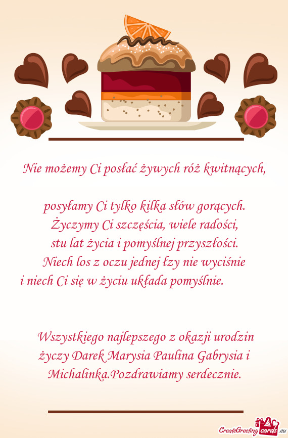 Wszystkiego najlepszego z okazji urodzin Darek Marysia Paulina Gabrysia i Michalinka.Pozdra