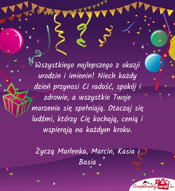 Wszystkiego najlepszego z okazji urodzin i imienin! Niech każdy dzień przynosi Ci radość, spokó