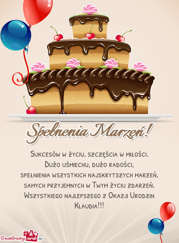 Wszystkiego najlepszego z Okazji Urodzin Klaudia