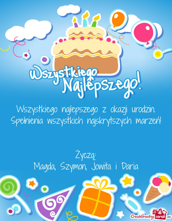 Wszystkiego najlepszego z okazji urodzin. Spełnienia wszystkich najskrytszych marzeń
