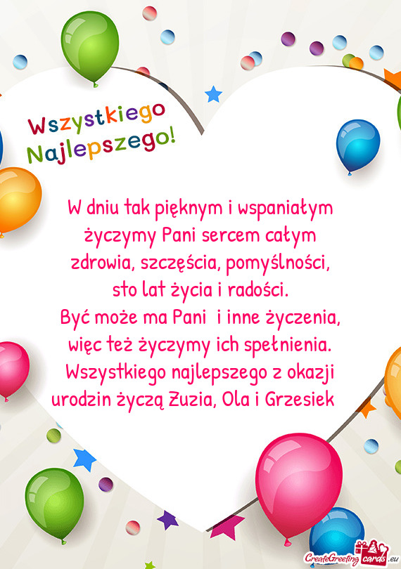 Wszystkiego najlepszego z okazji urodzin życzą Zuzia