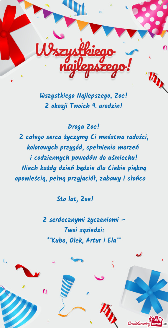 Wszystkiego Najlepszego, Zoe