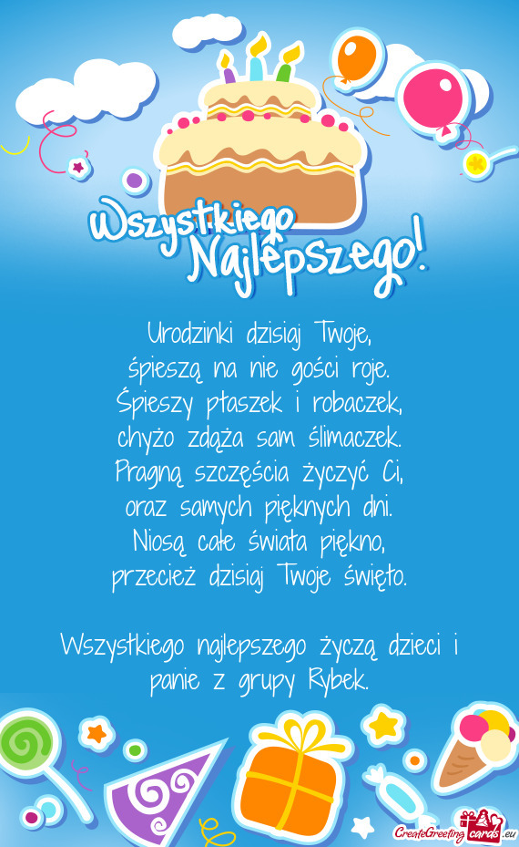 Wszystkiego najlepszego życzą dzieci i panie z grupy Rybek