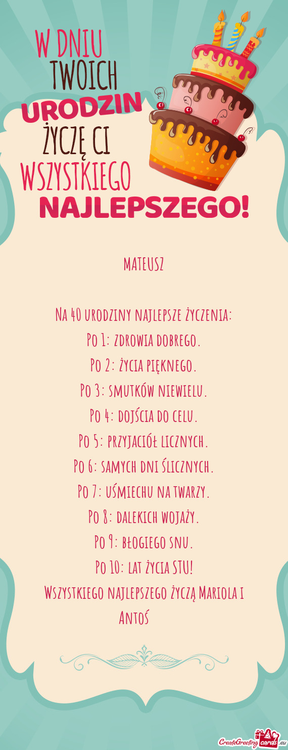 Wszystkiego najlepszego życzą Mariola i Antoś🥂🎂🎈