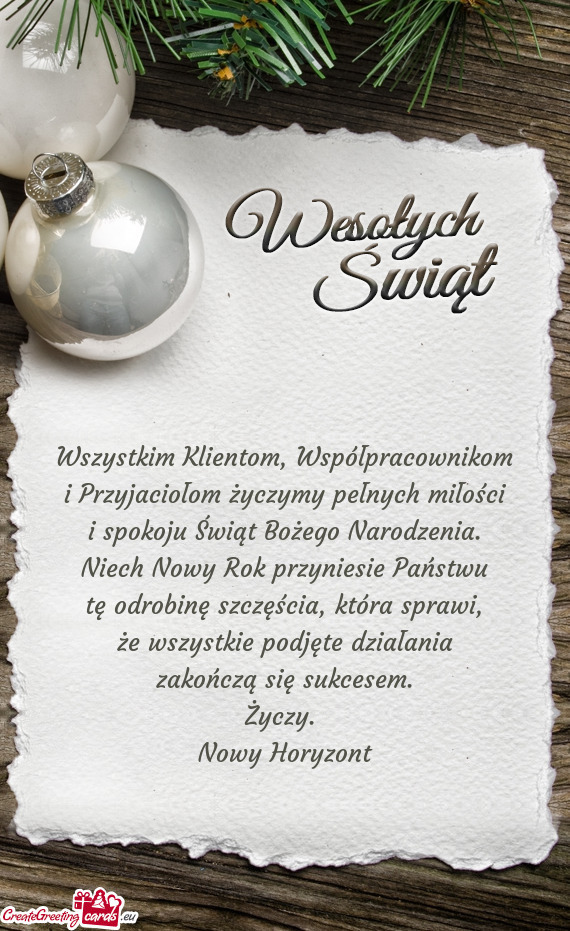 Wszystkim Klientom, Współpracownikom  i Przyjaciołom życzymy pełnych