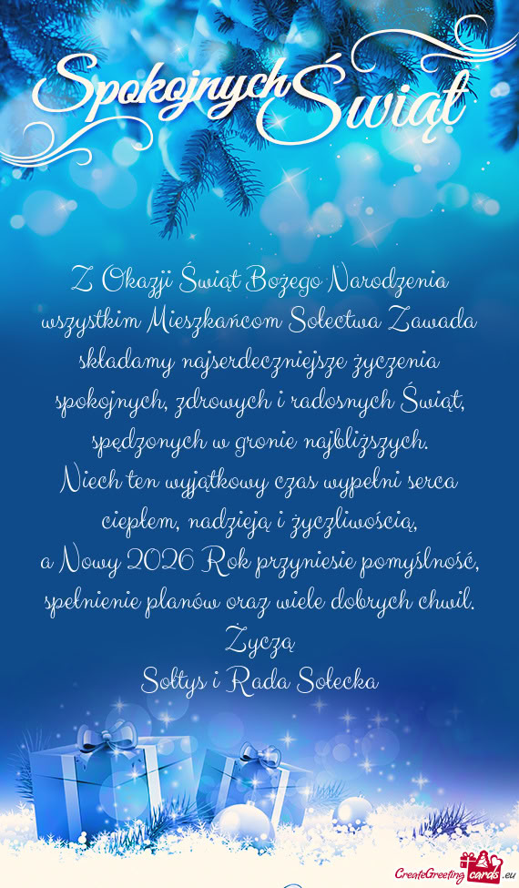 Wszystkim Mieszkańcom Sołectwa Zawada