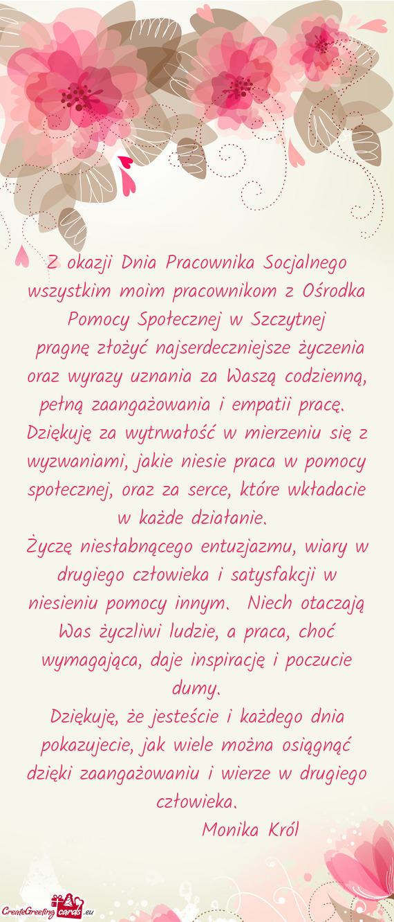 Wszystkim moim pracownikom z Ośrodka Pomocy Społecznej w Szczytnej