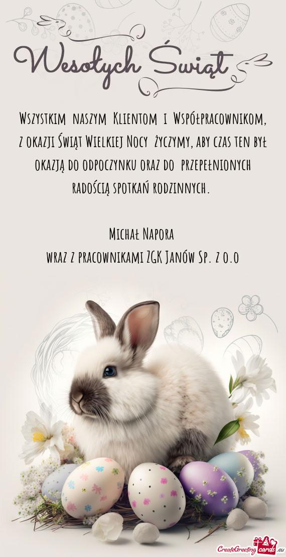 Wszystkim naszym Klientom i Współpracownikom, z okazji Świąt Wielkiej Nocy życzymy, aby cz