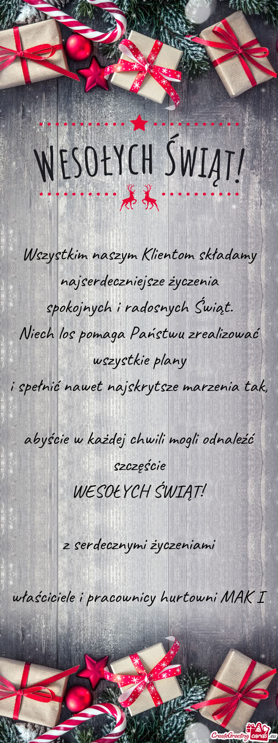 Wszystkim naszym Klientom składamy najserdeczniejsze życzenia spokojnych i radosnych Świąt