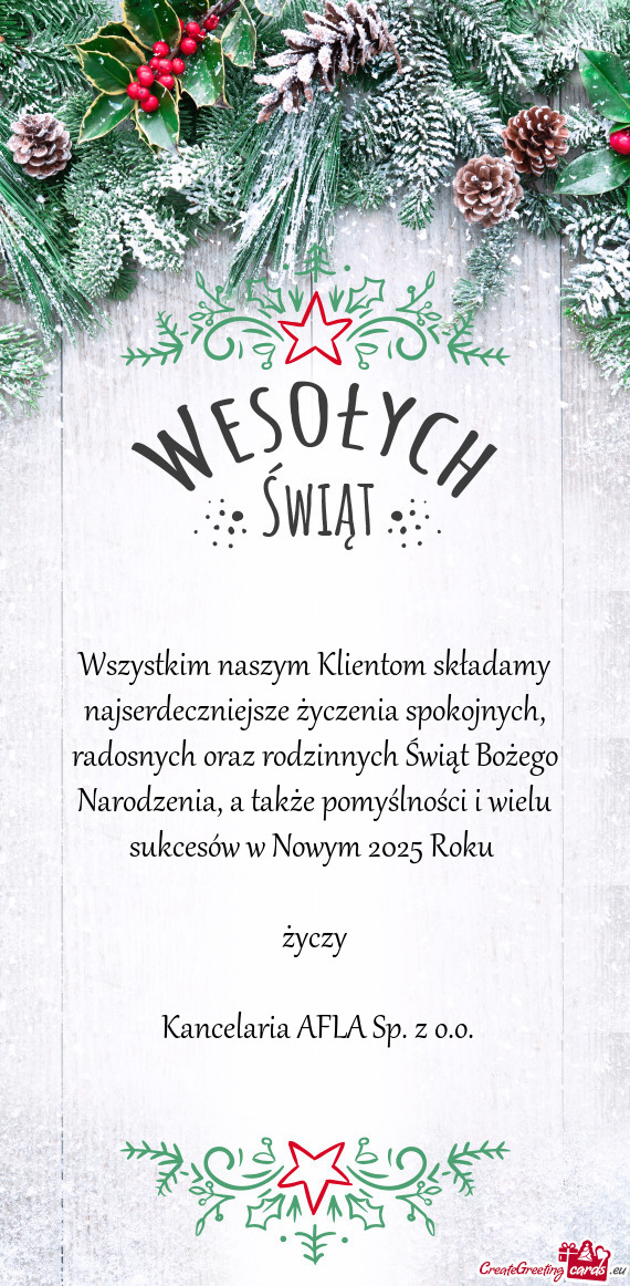 Wszystkim naszym Klientom składamy najserdeczniejsze życzenia spokojnych, radosnych oraz rodzinnyc