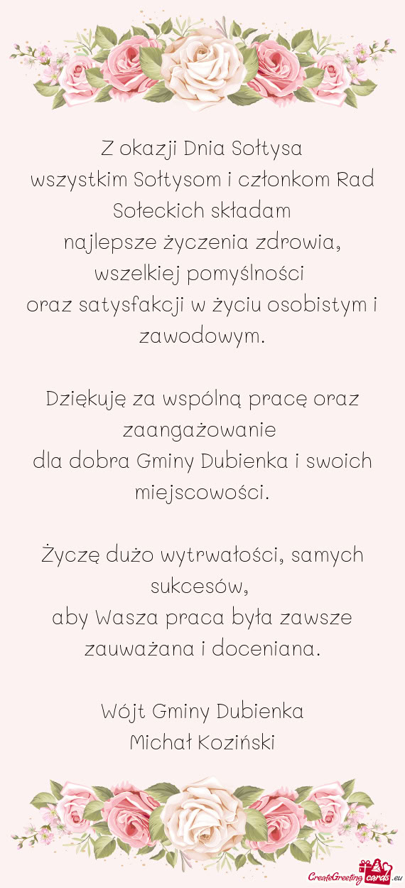 Wszystkim Sołtysom i członkom Rad Sołeckich składam