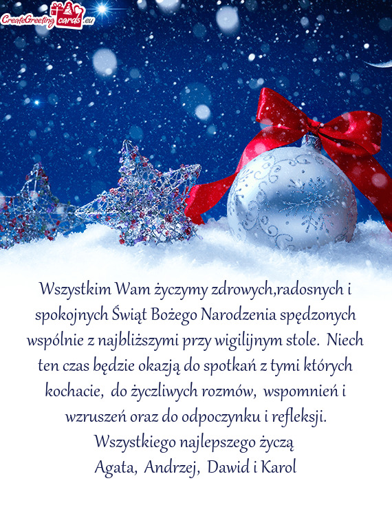 Wszystkim Wam życzymy zdrowych,radosnych i spokojnych Świąt Bożego Narodzenia spędzonych wspól