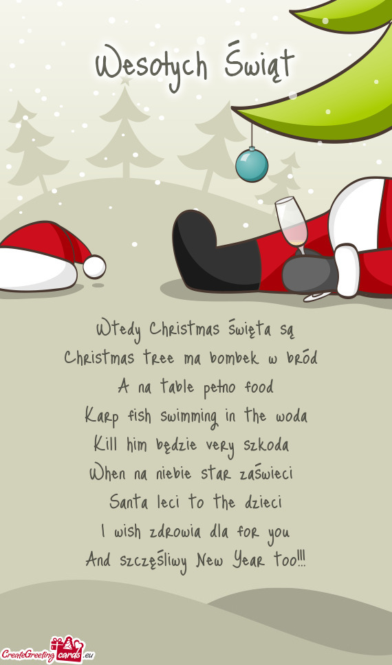 Wtedy Christmas święta są Christmas tree ma bombek w bród A na table pełno food Karp fish s