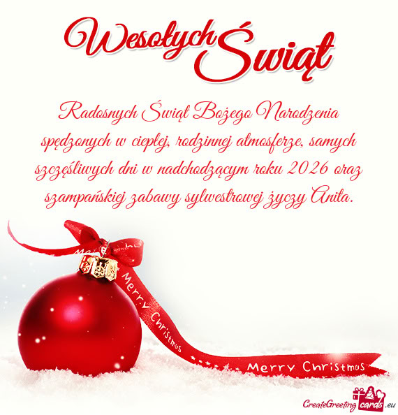 Wych dni w nadchodzącym roku 2026 oraz szampańskiej zabawy sylwestrowej Anita