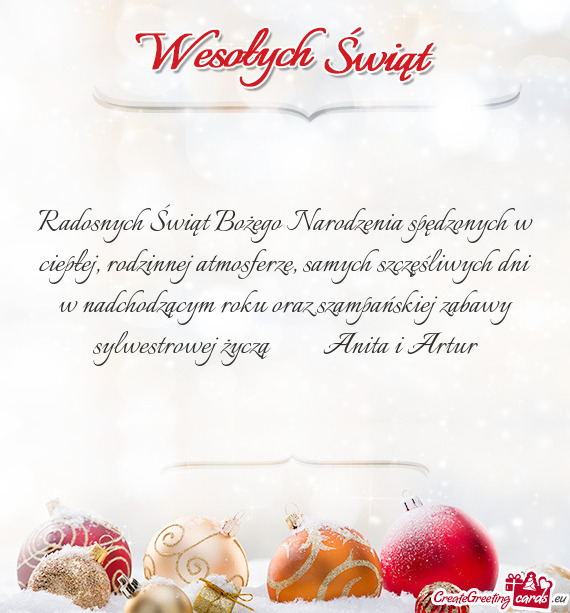 Wych dni w nadchodzącym roku oraz szampańskiej zabawy sylwestrowej życzą   Anita i Artur