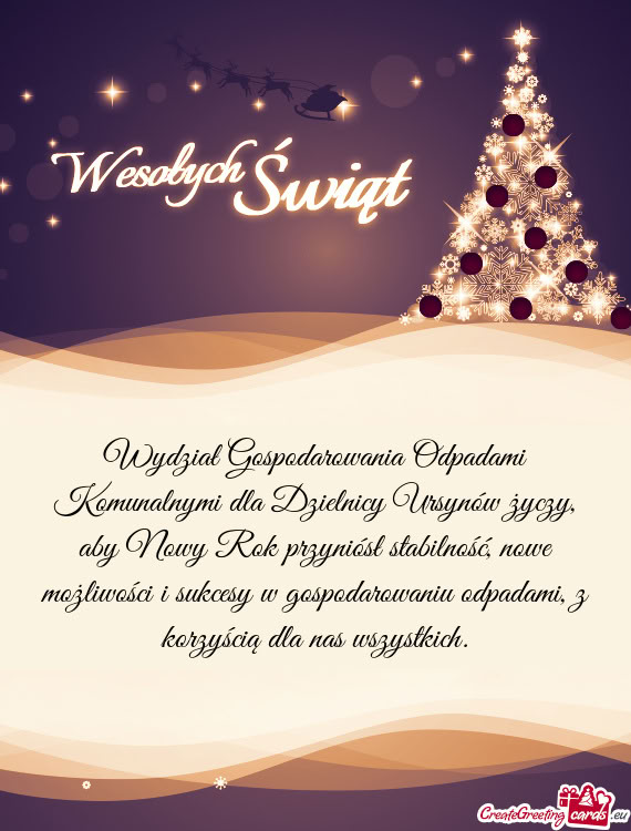 Wydział Gospodarowania Odpadami Komunalnymi dla Dzielnicy Ursynów życzy, aby Nowy Rok przyniósł