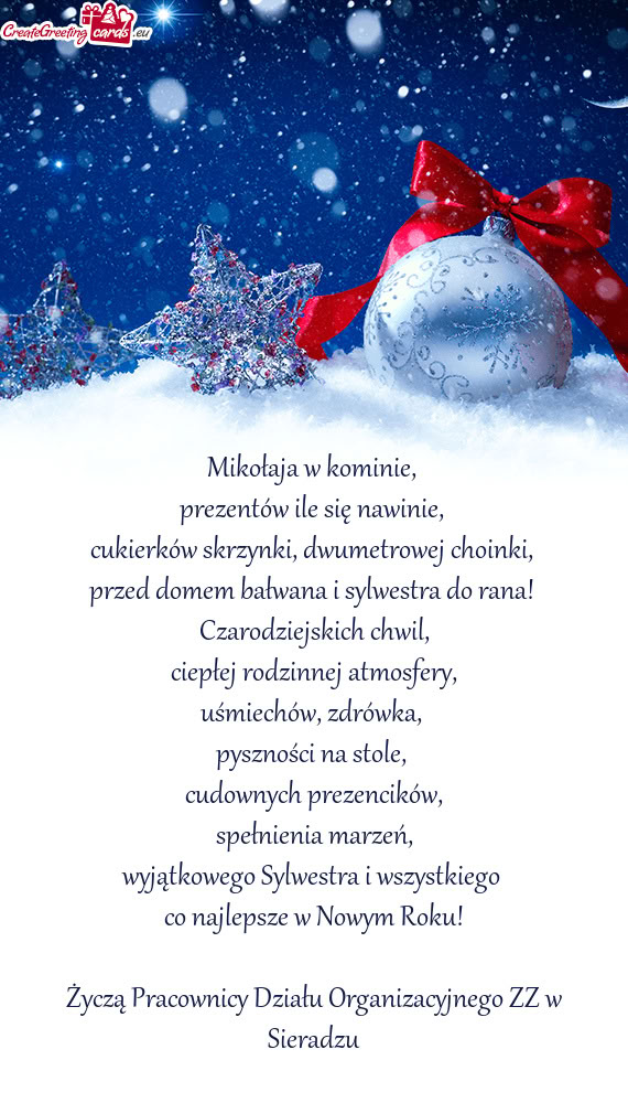 Wyjątkowego Sylwestra i wszystkiego co najlepsze w Nowym Roku! Życzą Pracownicy Działu Or