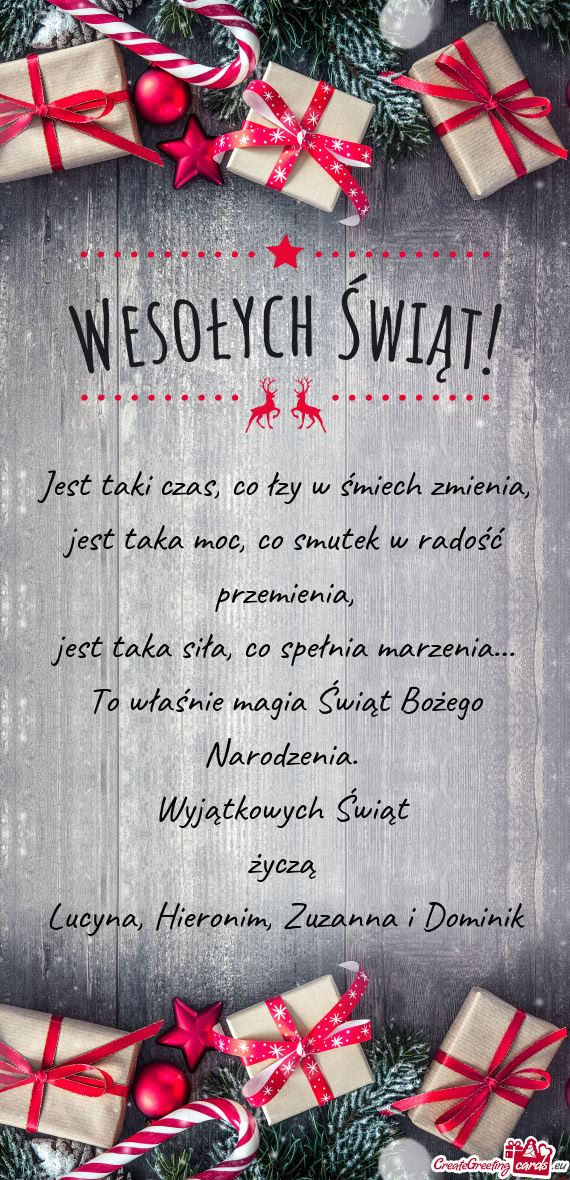 Wyjątkowych Świąt życzą Lucyna