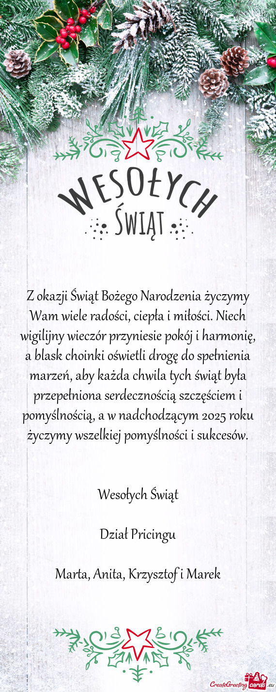 Y wieczór przyniesie pokój i harmonię, a blask choinki oświetli drogę do spełnienia marzeń, a