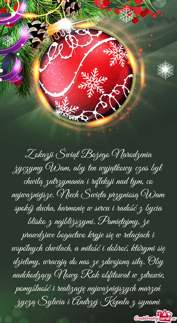 Ych marzeń życzą Sylwia i Andrzej Kopala z synami