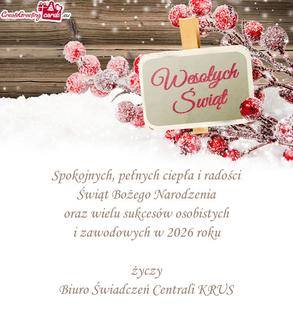 Ych w 2026 roku życzy Biuro Świadczeń Centrali KRUS