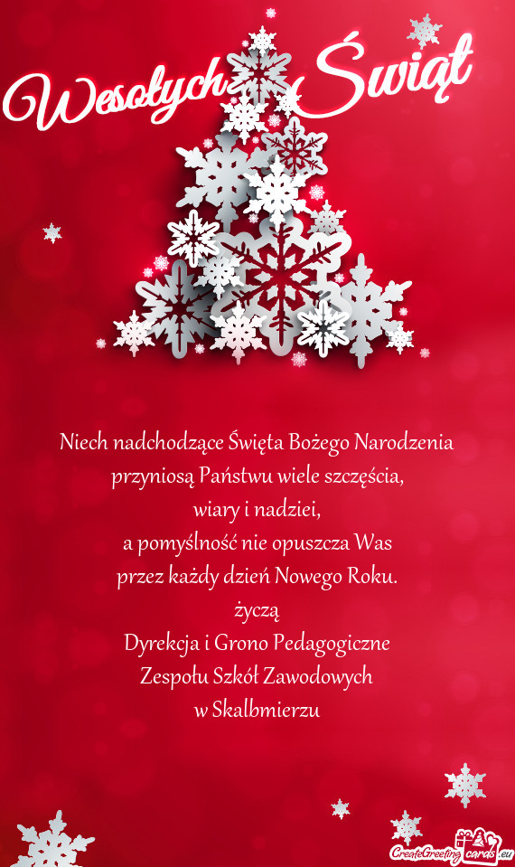 ?yczą
 Dyrekcja i Grono Pedagogiczne
 Zespołu Szkół Zawodowych
 w Skalbmierzu