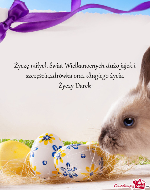 ?yczę miłych Świąt Wielkanocnych dużo jajek i szczęścia,zdrówka oraz długiego życia