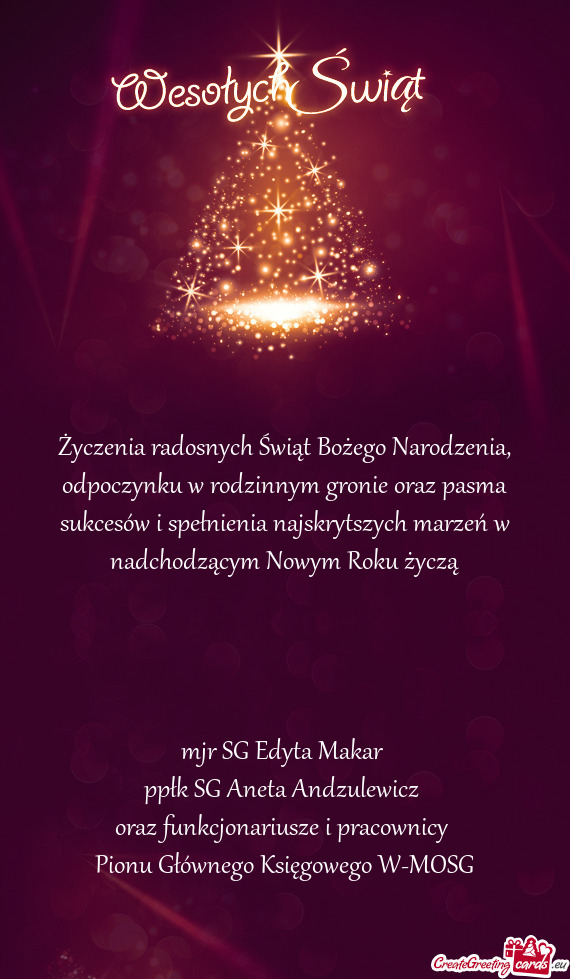 ?yczenia radosnych Świąt Bożego Narodzenia, odpoczynku w rodzinnym gronie oraz pasma sukcesów i