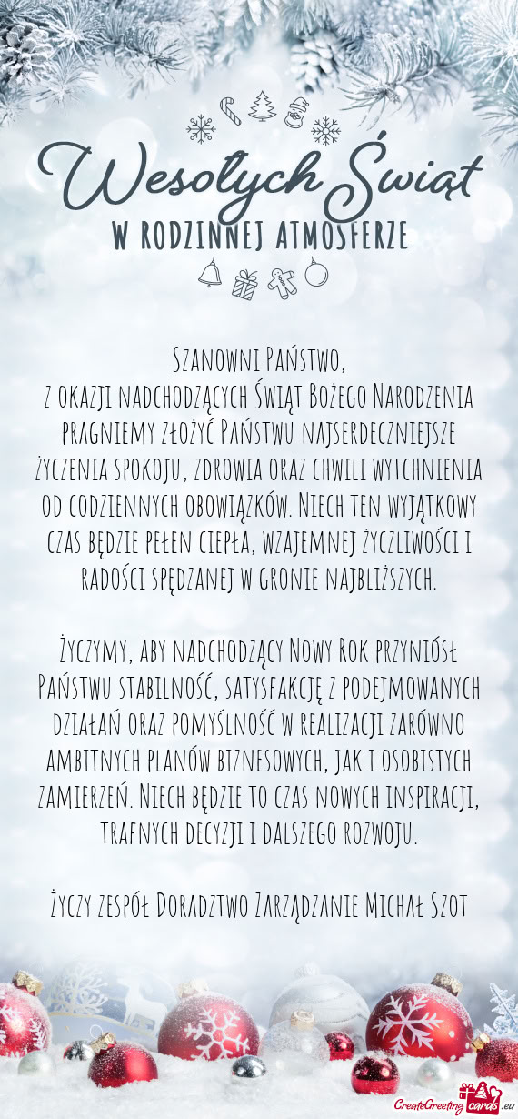 Yczenia spokoju, zdrowia oraz chwili wytchnienia od codziennych obowiązków. Niech ten wyjątkowy c