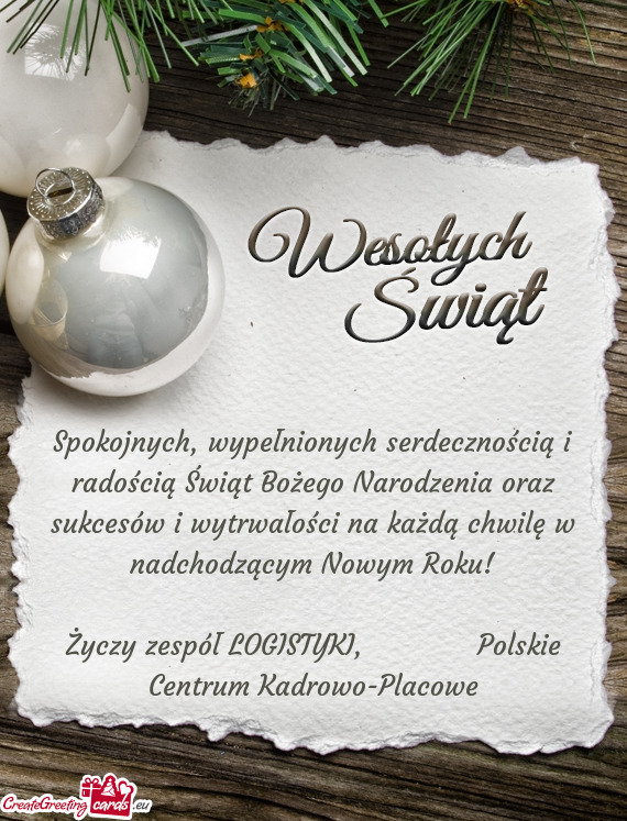 ?yczy zespół LOGISTYKI,    Polskie Centrum Kadrowo-Placowe