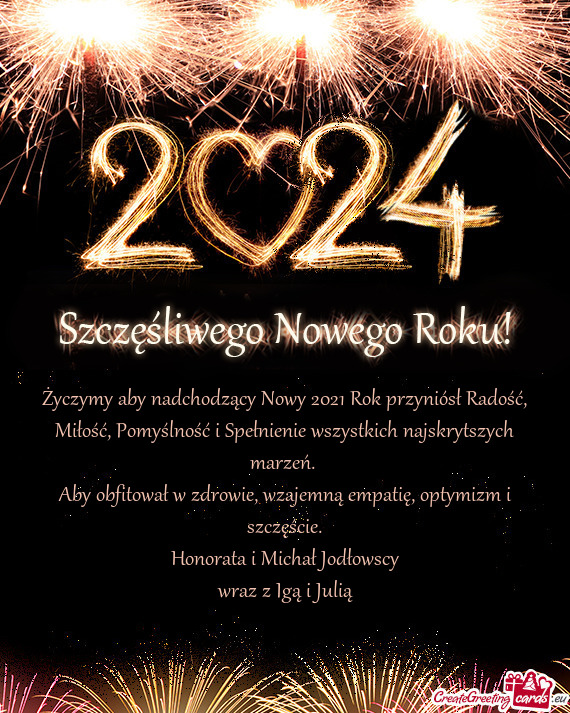 ?yczymy aby nadchodzący Nowy 2021 Rok przyniósł Radość, Miłość, Pomyślność i Spełnienie