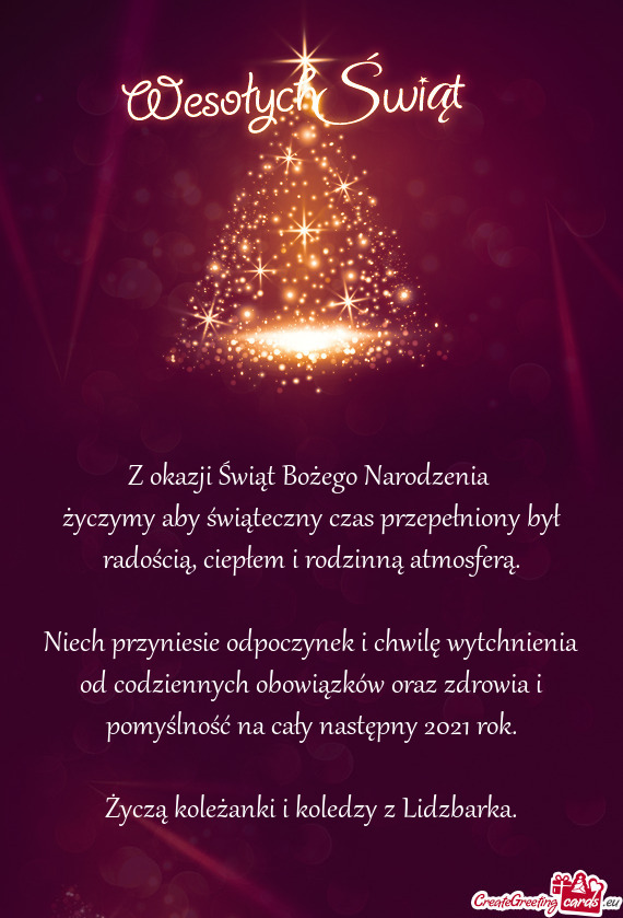 ?yczymy aby świąteczny czas przepełniony był radością, ciepłem i rodzinną atmosferą