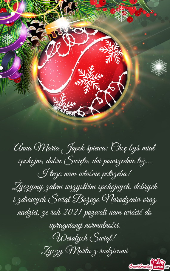 ?yczymy zatem wszystkim spokojnych, dobrych i zdrowych Świąt Bożego Narodzenia oraz nadziei, że