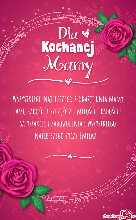 Ysfakcji i zadowolenia i wszystkiego najlepszego Emilka 😊