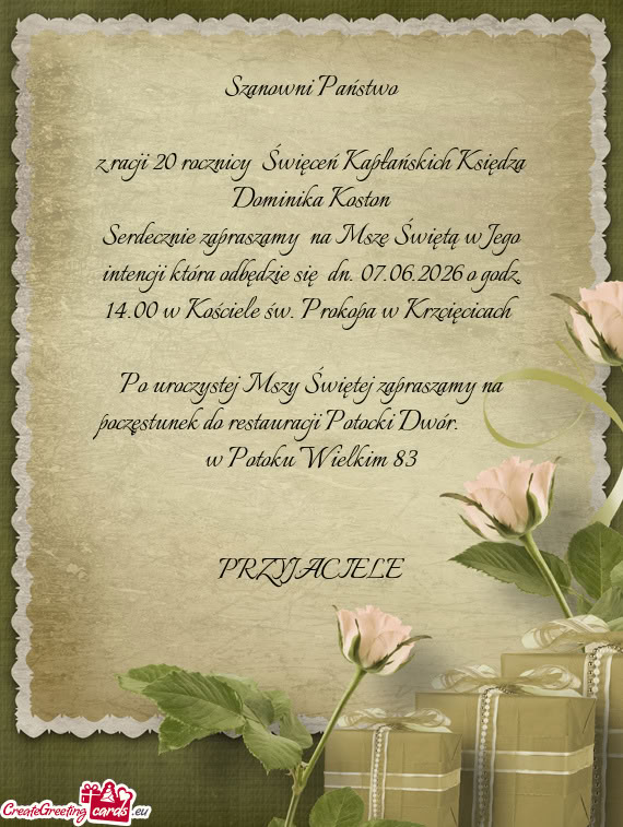 Z. 14.00 w Kościele św. Prokopa w Krzcięcicach