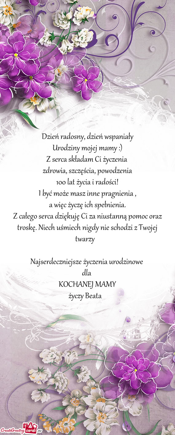 Z całego serca dziękuję Ci za niustanną pomoc oraz troskę. Niech uśmiech nigdy nie schodzi z T