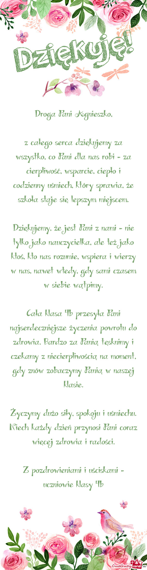 Z całego serca dziękujemy za wszystko, co Pani dla nas robi – za cierpliwość, wsparcie, ciepł