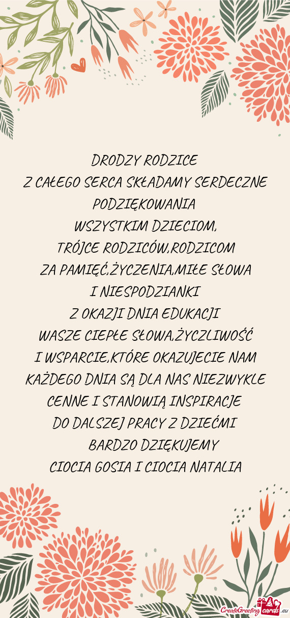 Z CAŁEGO SERCA SKŁADAMY SERDECZNE PODZIĘKOWANIA