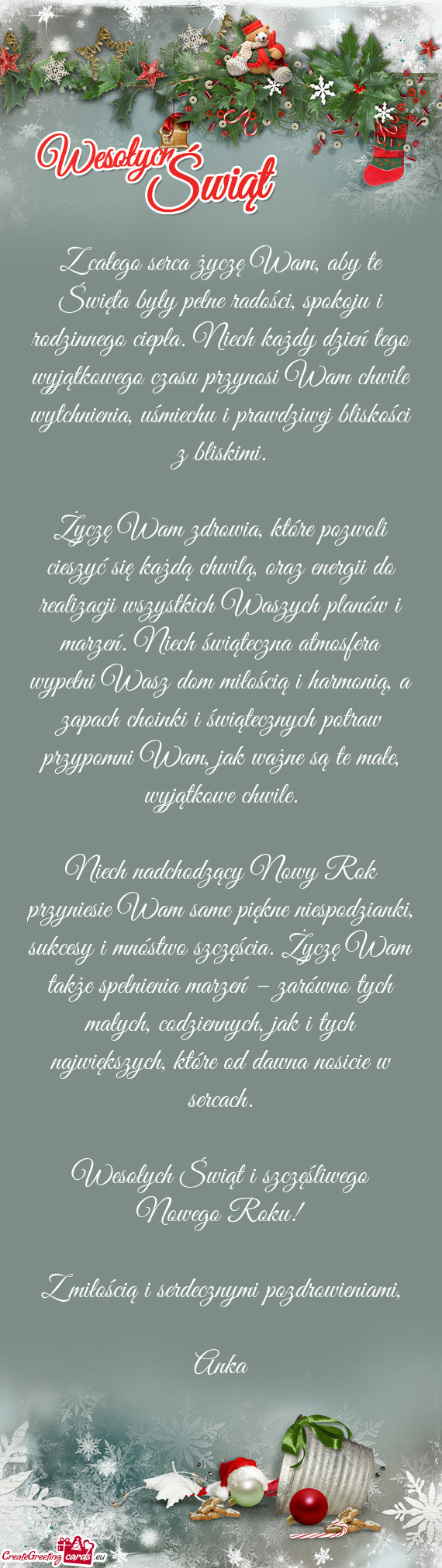 Z całego serca życzę Wam, aby te Święta były pełne radości, spokoju i rodzinnego ciepła. Ni