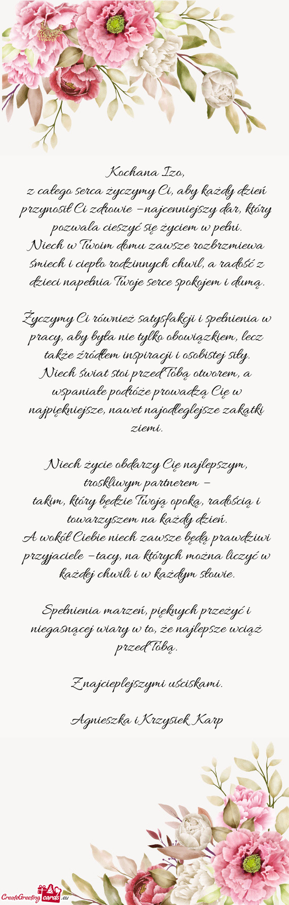 Z całego serca życzymy Ci, aby każdy dzień przynosił Ci zdrowie – najcenniejszy dar, który p