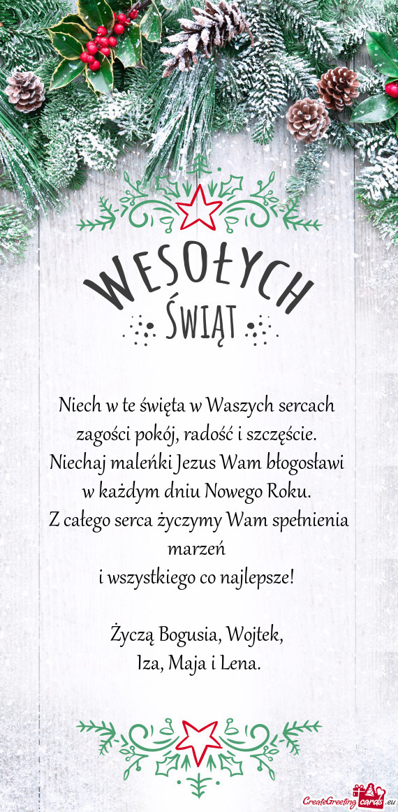 Z całego serca życzymy Wam spełnienia marzeń