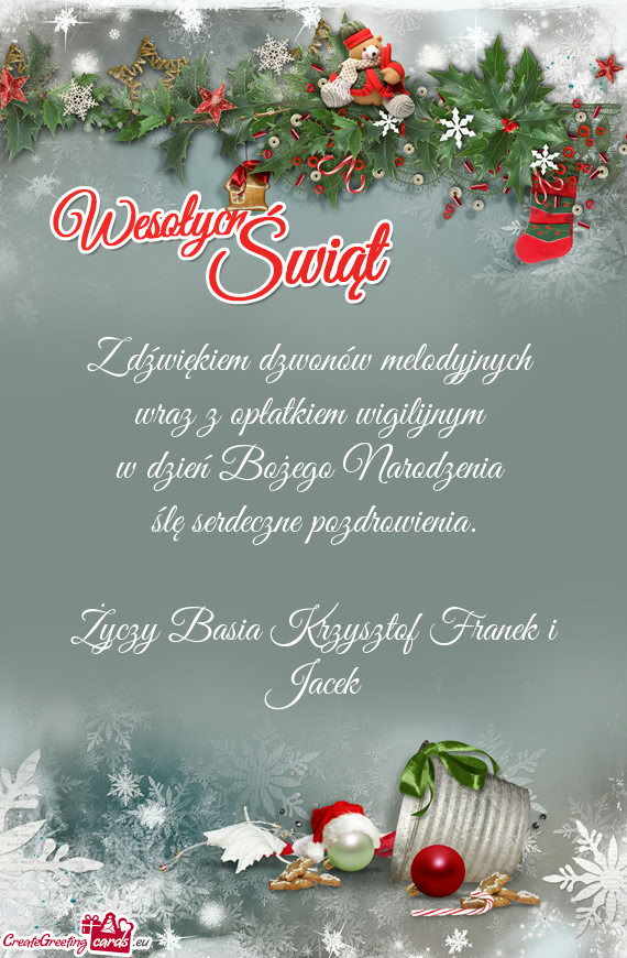 Z dźwiękiem dzwonów melodyjnych   wraz z opłatkiem wigilijnym   w dzień