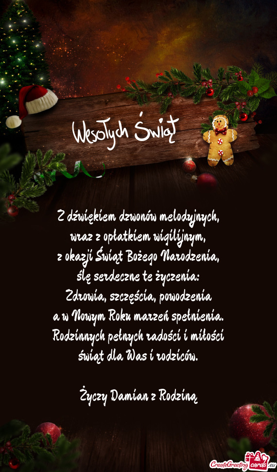 Z dźwiękiem dzwonów melodyjnych,  wraz z opłatkiem wigilijnym,  z okazji