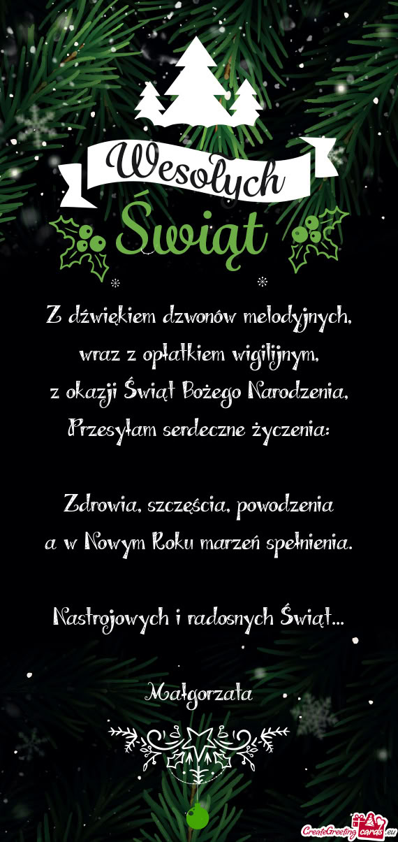 Z dźwiękiem dzwonów melodyjnych,  wraz z opłatkiem wigilijnym,  z okazji