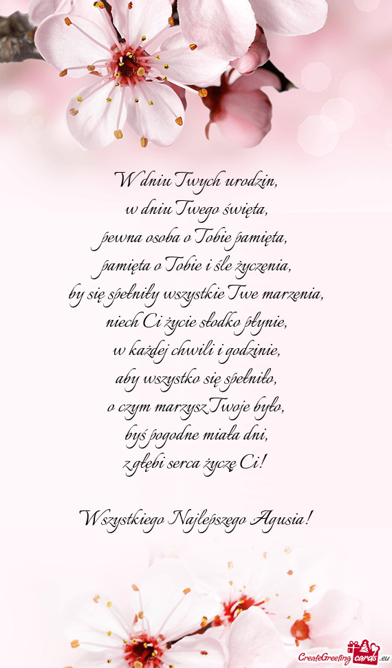 Z głębi serca życzę Ci!  Wszystkiego Najlepszego Agusia