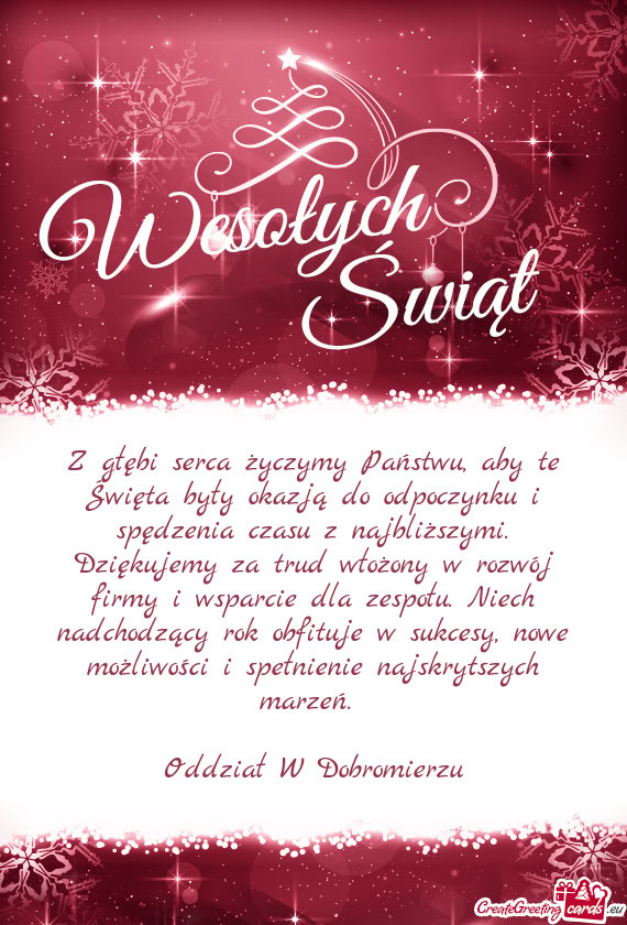 Z głębi serca życzymy Państwu, aby te Święta były okazją do odpoczynku i spędzenia czasu z